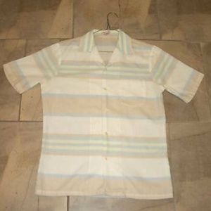 Arnie Tan w Blue Stripe Short Sleeve Golf Shirt